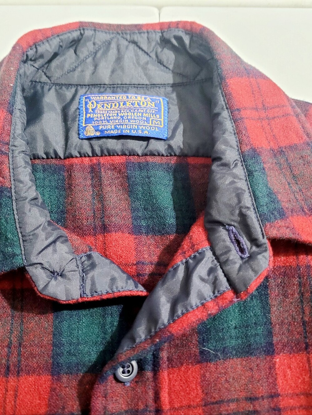 Vintage Pendleton 100% Virgin Wool Board Shirt Red Green Plaid Made In USA Med - Picture 8 of 13
